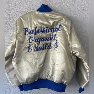 Vintage Professional Organist Guild Satin Bomber Varsity Embroidered Jacket Lg